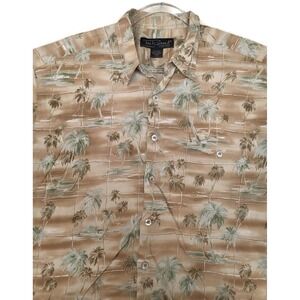 Tori Richard Shirt Mens XL Brown Palm Tree Hawaiian Short Sleeve Button Front